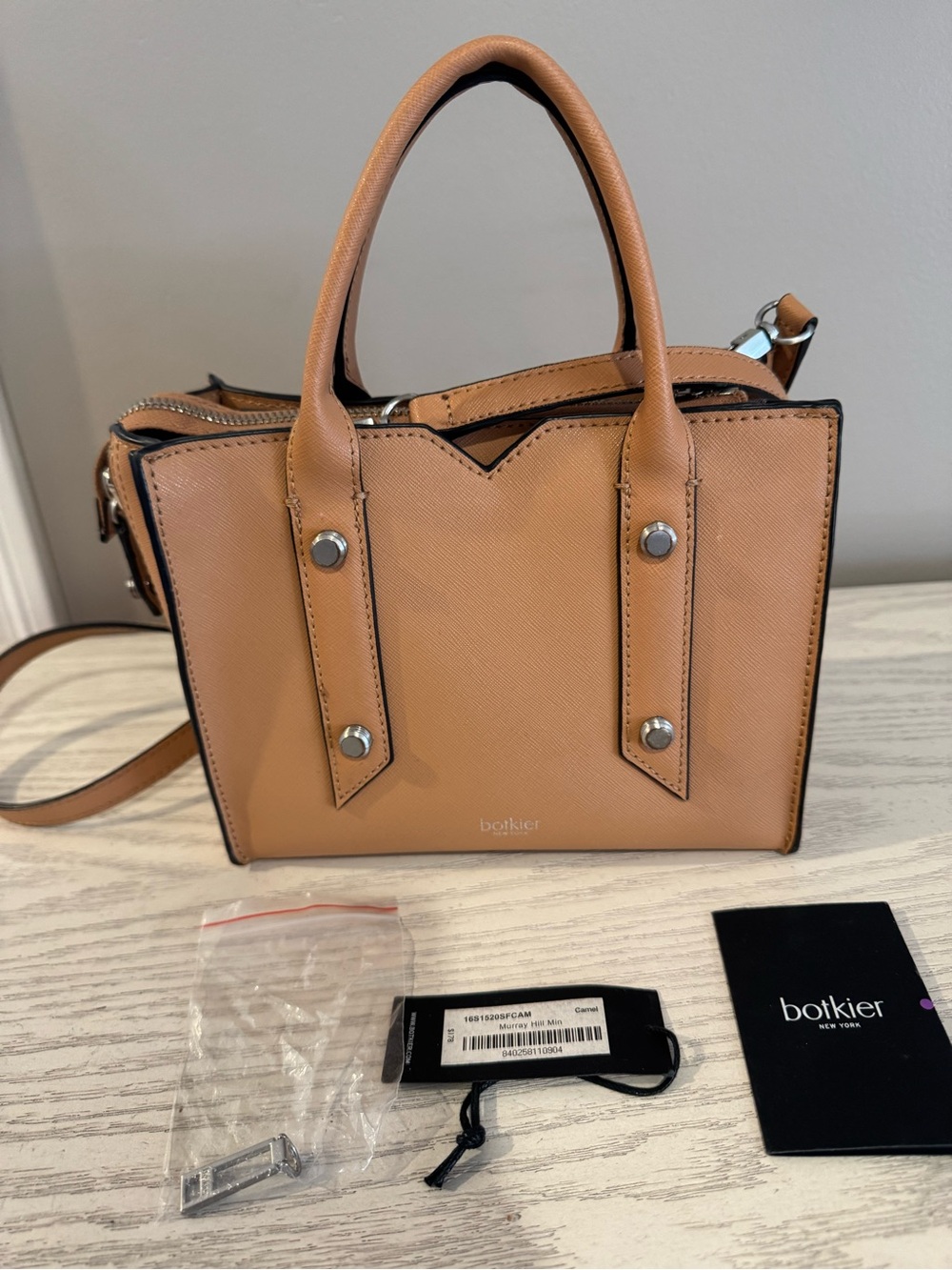Botkier Murray Hill Mini Tote Bag Camel silver hardware EUC